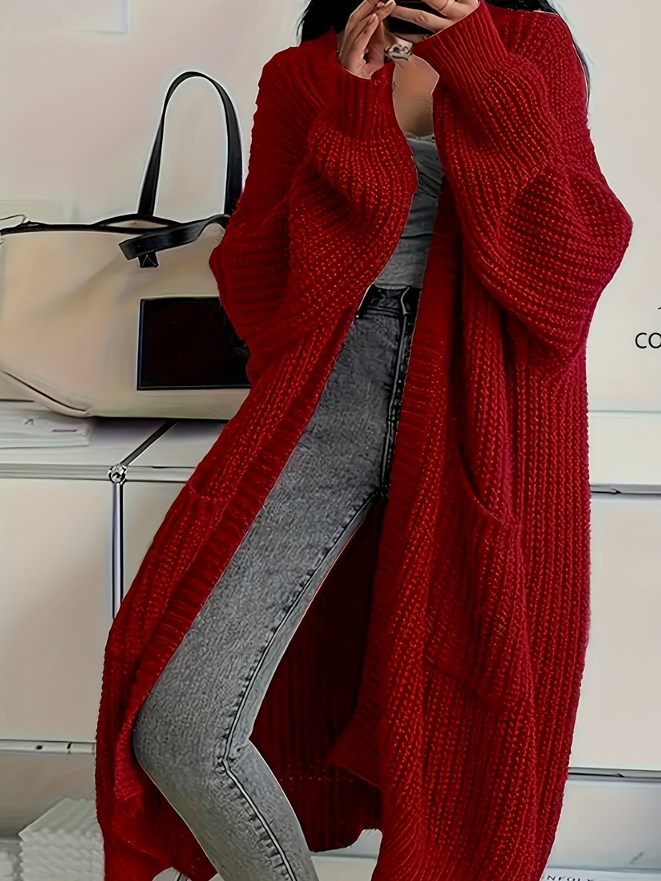 Offener Oversize-Cardigan aus langem Kuschelstrick – Produktansicht 5