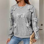 Graues Sweatshirt mit aufgesetztem Schleifendetail – Produktansicht 2