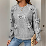 Graues Sweatshirt mit aufgesetztem Schleifendetail – Produktansicht 2