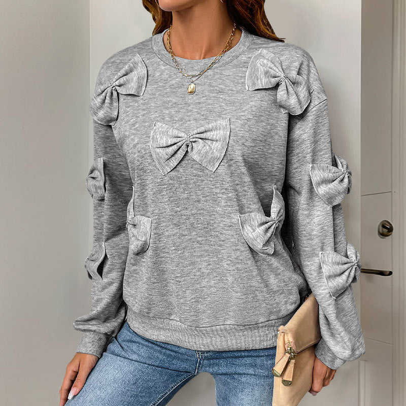 Graues Sweatshirt mit aufgesetztem Schleifendetail – Produktansicht 2