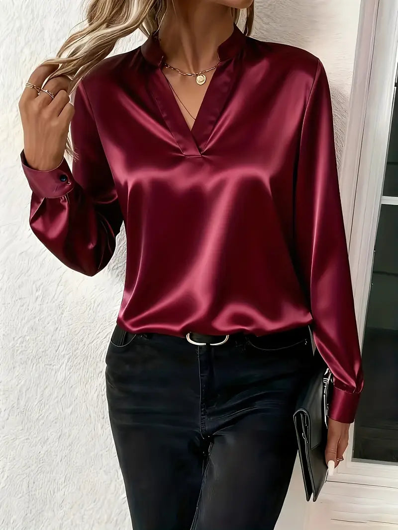 Satinbluse mit V-Ausschnitt und langen Ärmeln – Produktansicht 7