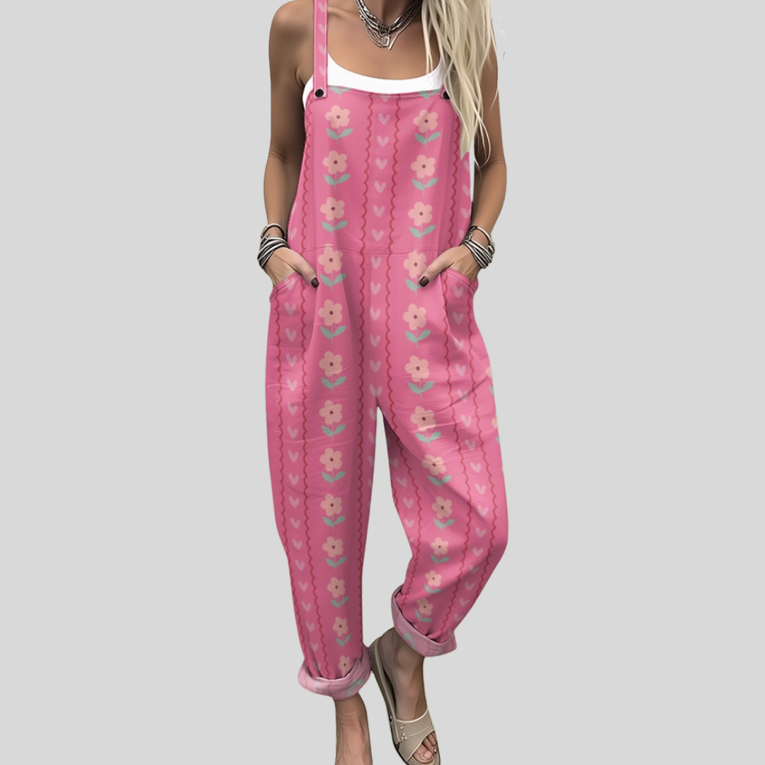 Bequeme Latzhose mit Blumen und Herzen – Produktansicht 1