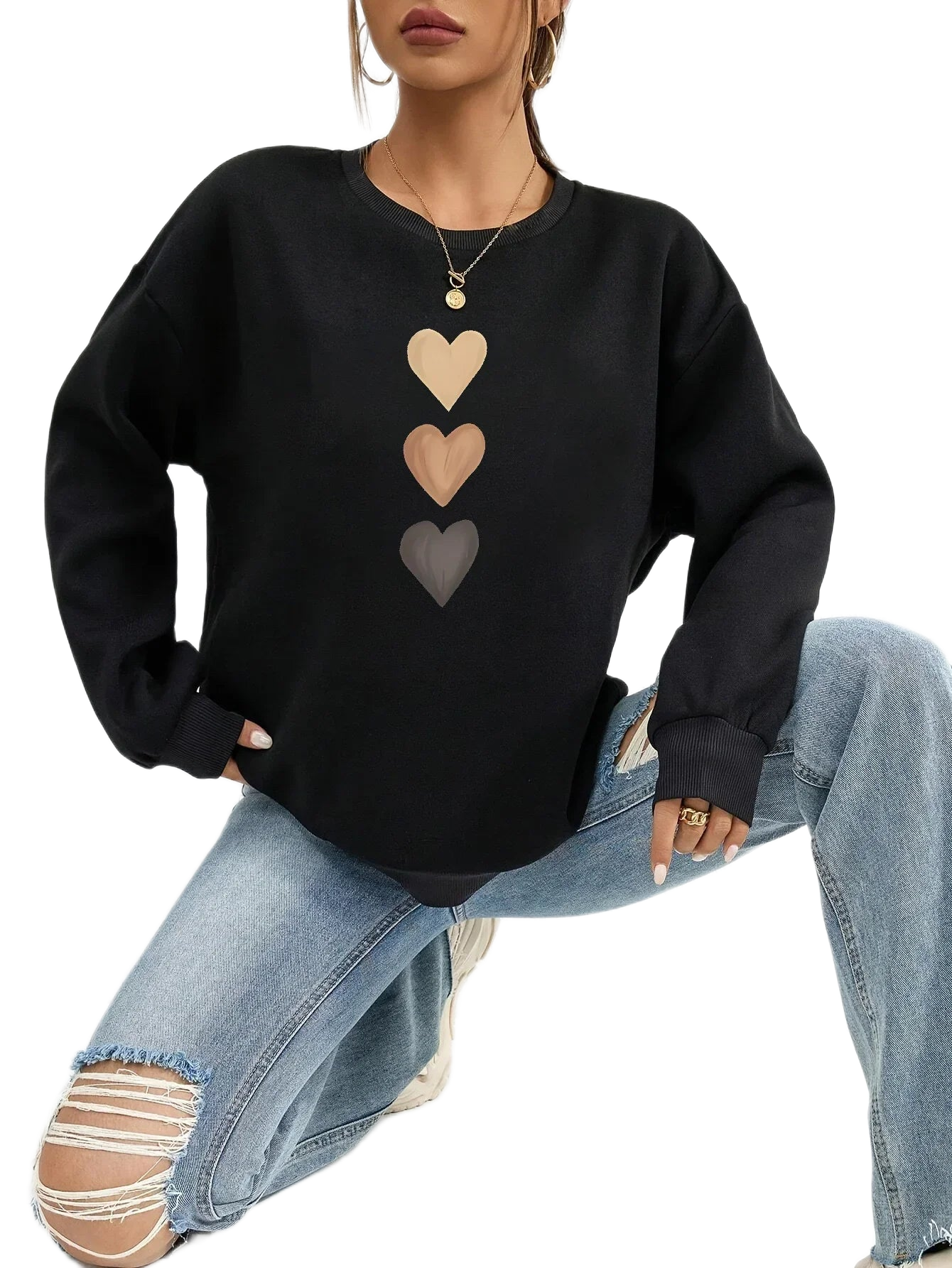 Sweatshirt mit verspieltem Herzchen-Print – Produktansicht 1