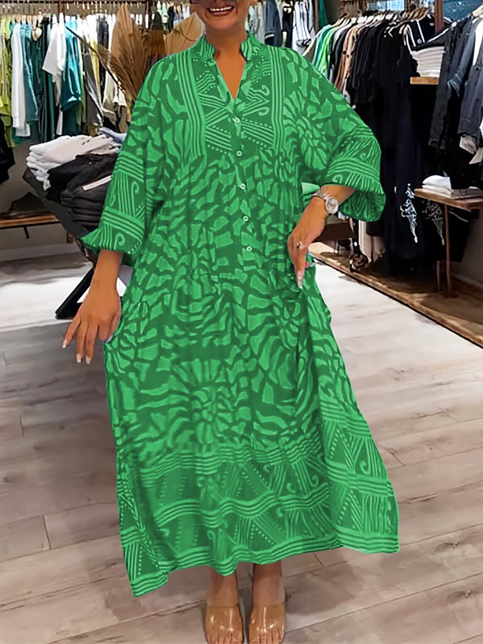 Bequemes Kleid mit lebendigem Print – Produktansicht 7