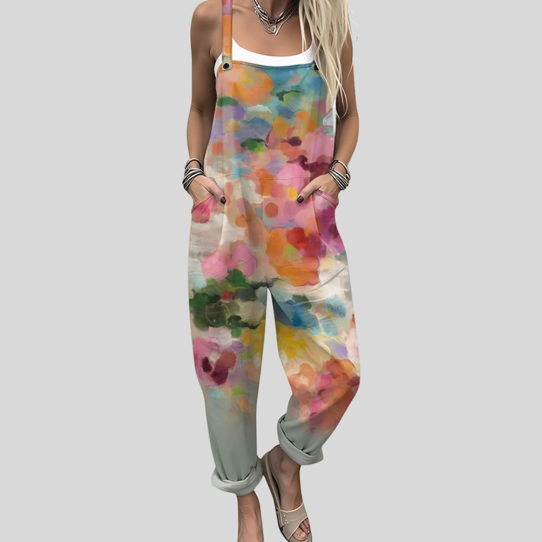 Bequeme Latzhose mit Aquarell-Blumen – Produktansicht 1