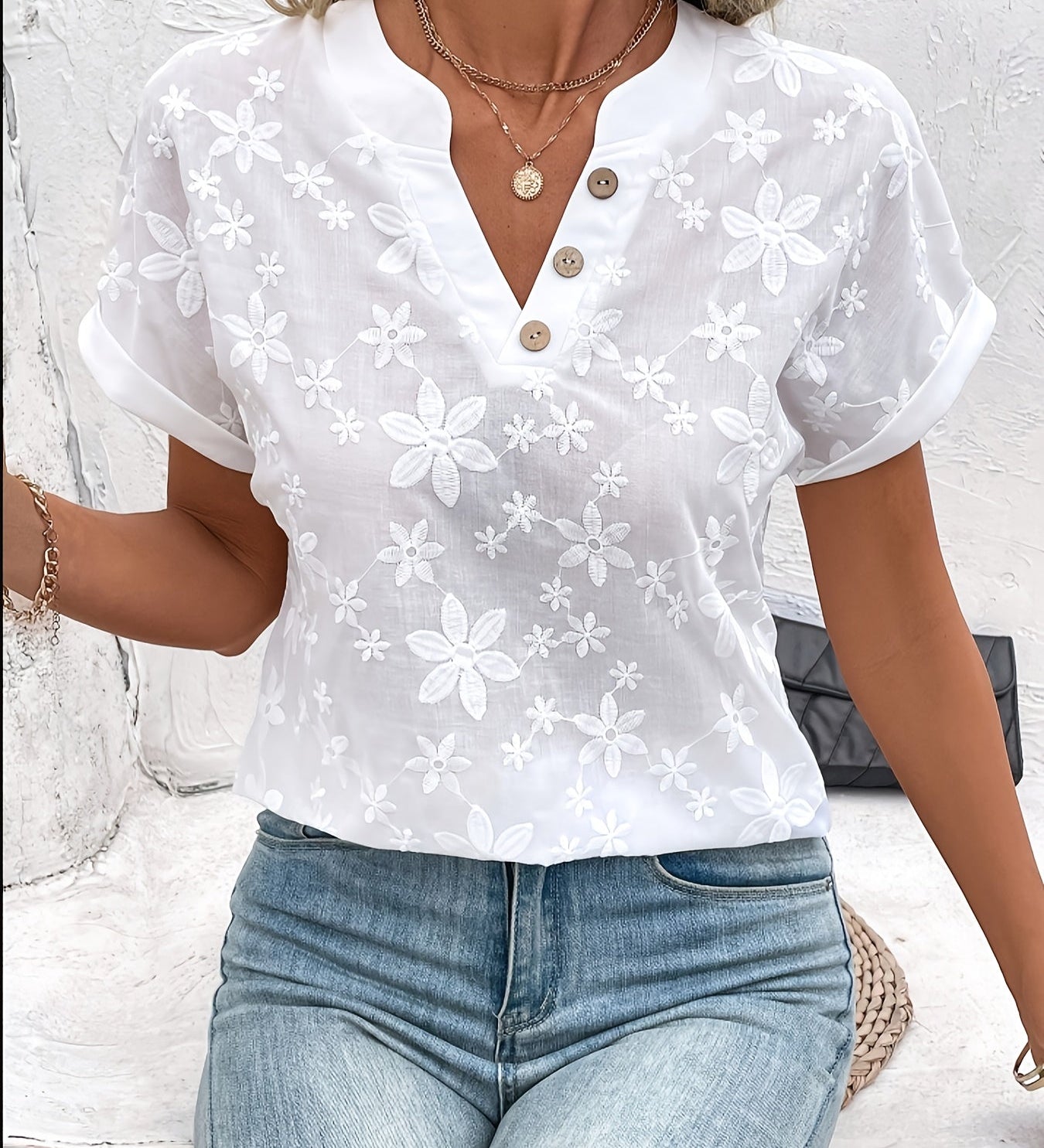 Bluse mit V-Ausschnitt und floralem Design – Produktansicht 2