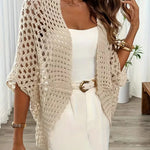 Häkel-Cardigan mit Ajour-Muster in Hellbeige – Produktansicht 1