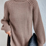 Rollkragenpullover mit Raglanärmeln und Saumschlitz – Produktansicht 7