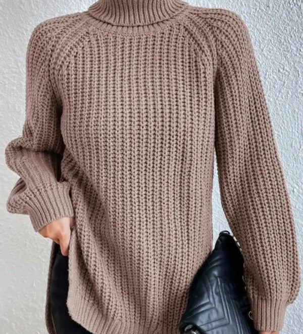 Rollkragenpullover mit Raglanärmeln und Saumschlitz – Produktansicht 7