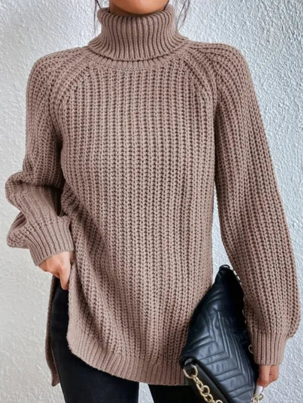 Rollkragenpullover mit Raglanärmeln und Saumschlitz – Produktansicht 7