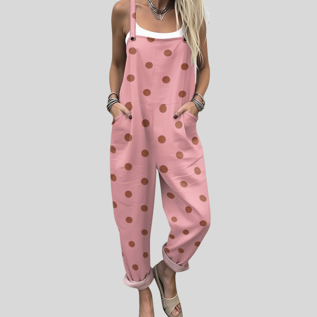 Bequeme Latzhose mit Punkten in Rosa – Produktansicht 1