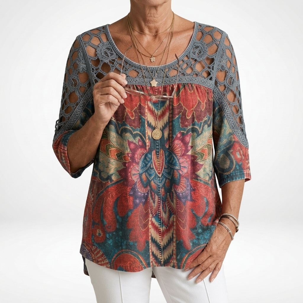 Lockere Bluse mit ethnischem Muster – Produktansicht 4