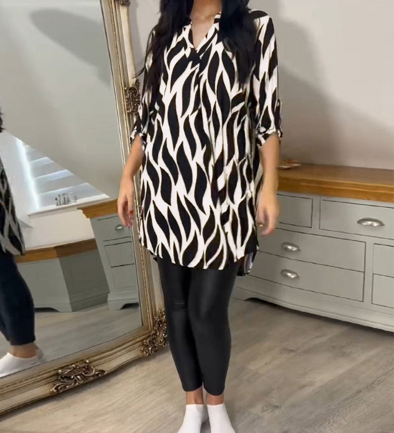 Schick bedruckte Bluse mit V-Ausschnitt – Produktansicht 5