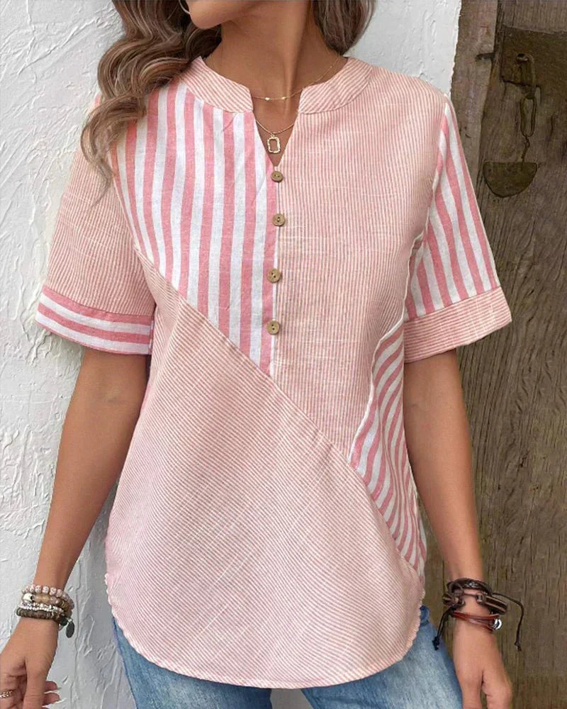Gestreifte Bluse mit weitem Schnitt und Knopfleiste – Produktansicht 7