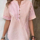 Gestreifte Bluse mit weitem Schnitt und Knopfleiste – Produktansicht 7