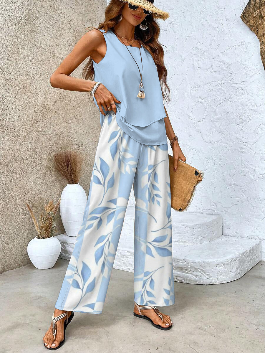 Elegantes Set aus Oberteil und Hose in ärmelloser Form – Produktansicht 2