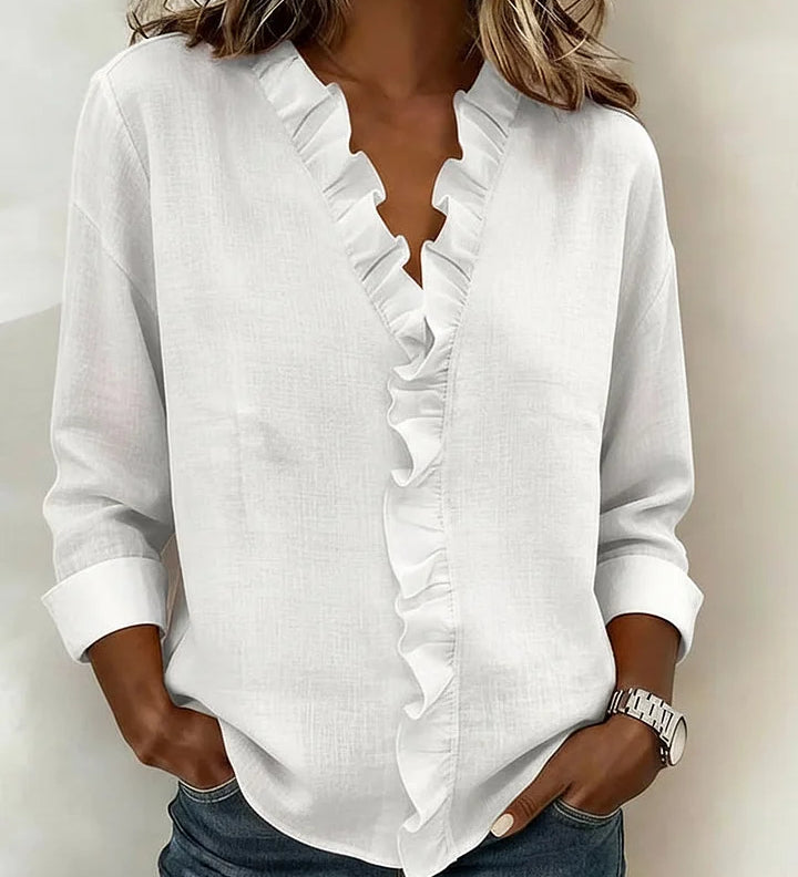 Bluse mit Volantkragen und V-Ausschnitt – Produktansicht 3