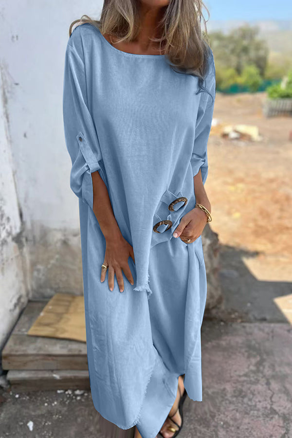 Elegantes zweiteiliges Ensemble mit Kleid mit Knopfleiste – Produktansicht 7