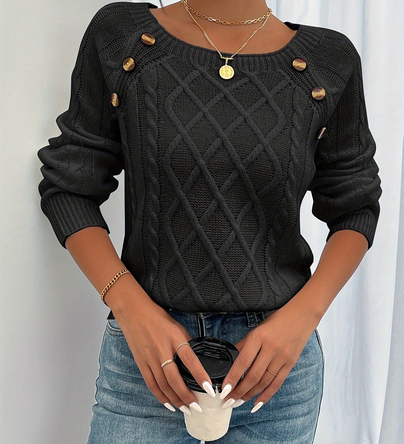 Texturierter Pullover mit Knöpfen – Produktansicht 5