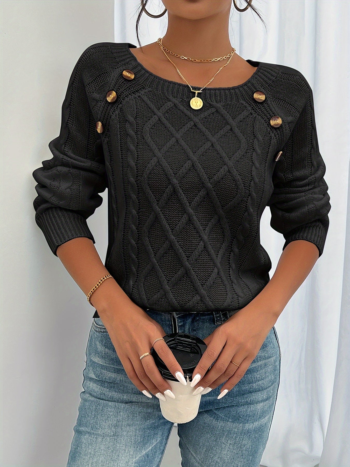 Texturierter Pullover mit Knöpfen – Produktansicht 5