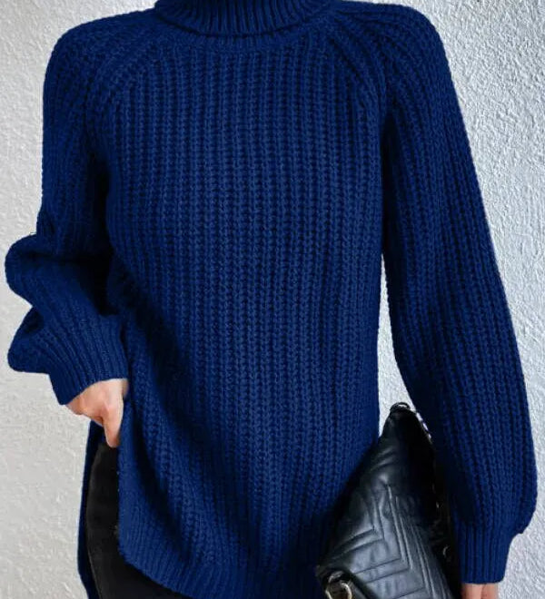 Rollkragenpullover mit Raglanärmeln und Saumschlitz – Produktansicht 11
