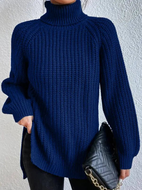 Rollkragenpullover mit Raglanärmeln und Saumschlitz – Produktansicht 11