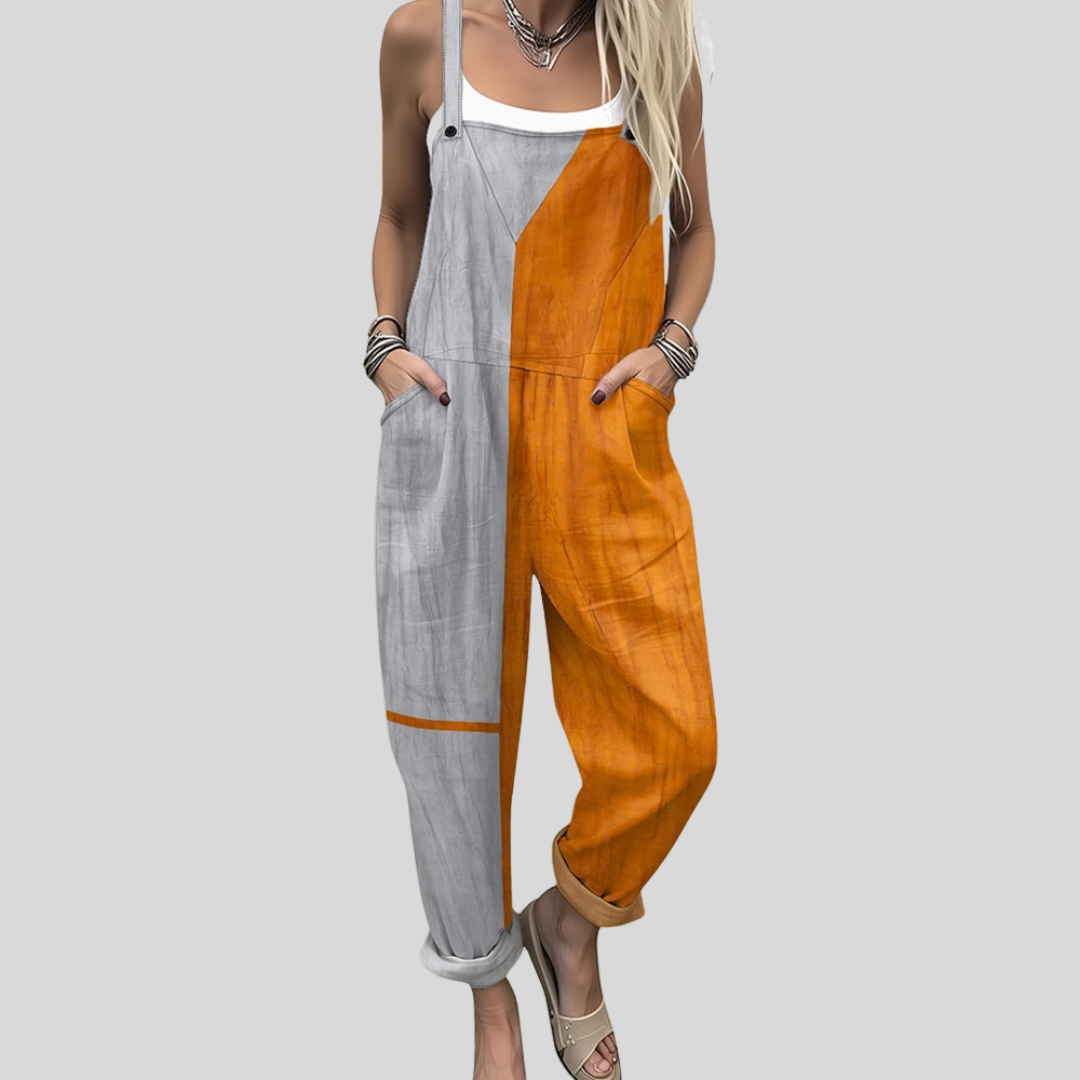 Bequeme Color-Block-Latzhose in Grau-Orange – Produktansicht 1