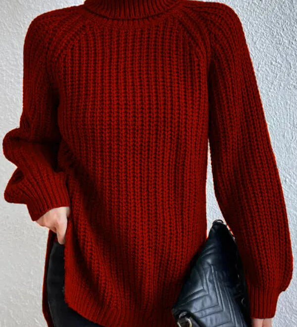 Rollkragenpullover mit Raglanärmeln und Saumschlitz – Produktansicht 3