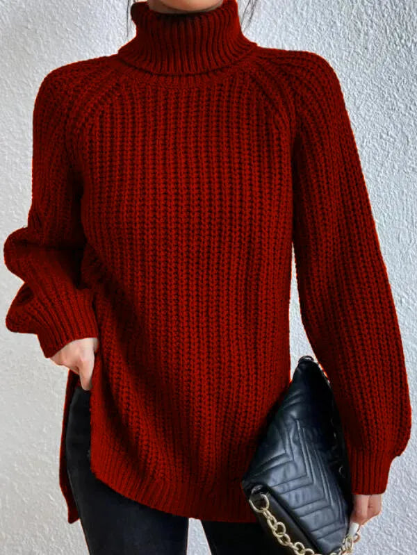 Rollkragenpullover mit Raglanärmeln und Saumschlitz – Produktansicht 3