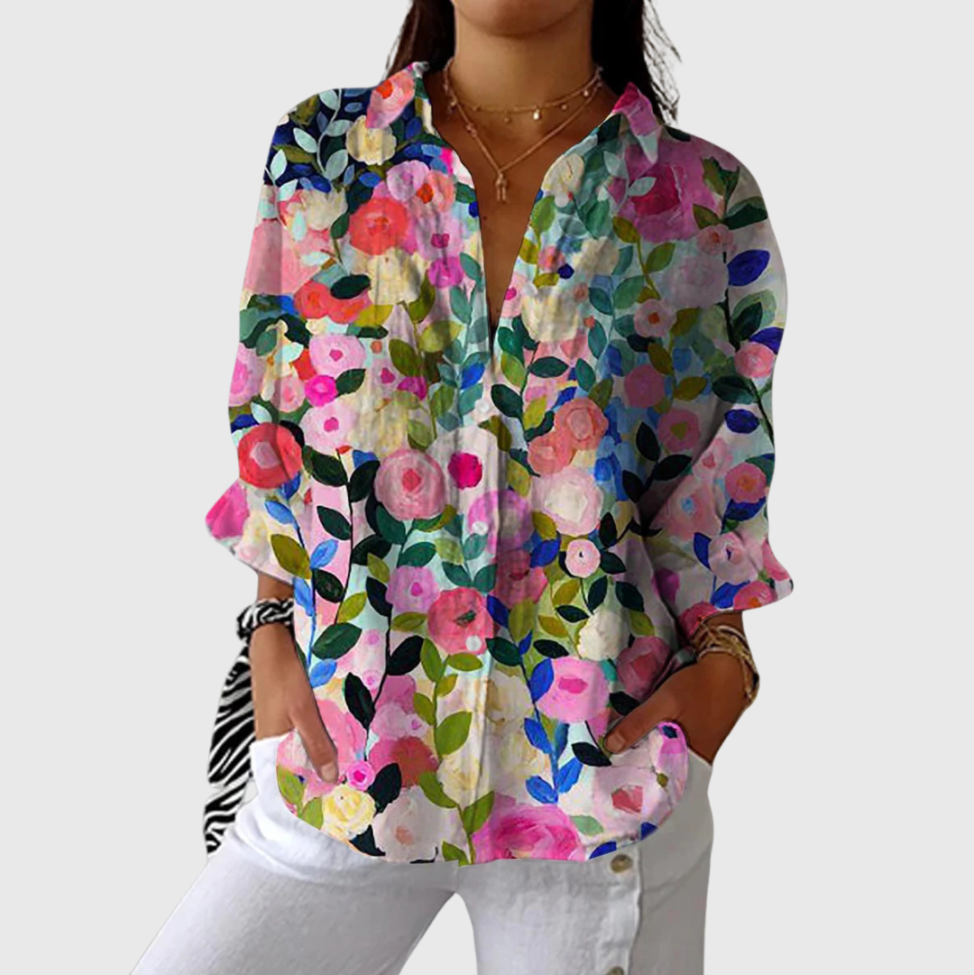 Leichte Blumenbluse in kräftigen Farben – Produktansicht 1