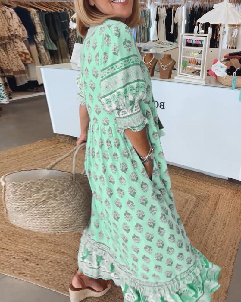 Midikleid mit floralen Mustern und V-Ausschnitt – Produktansicht 7
