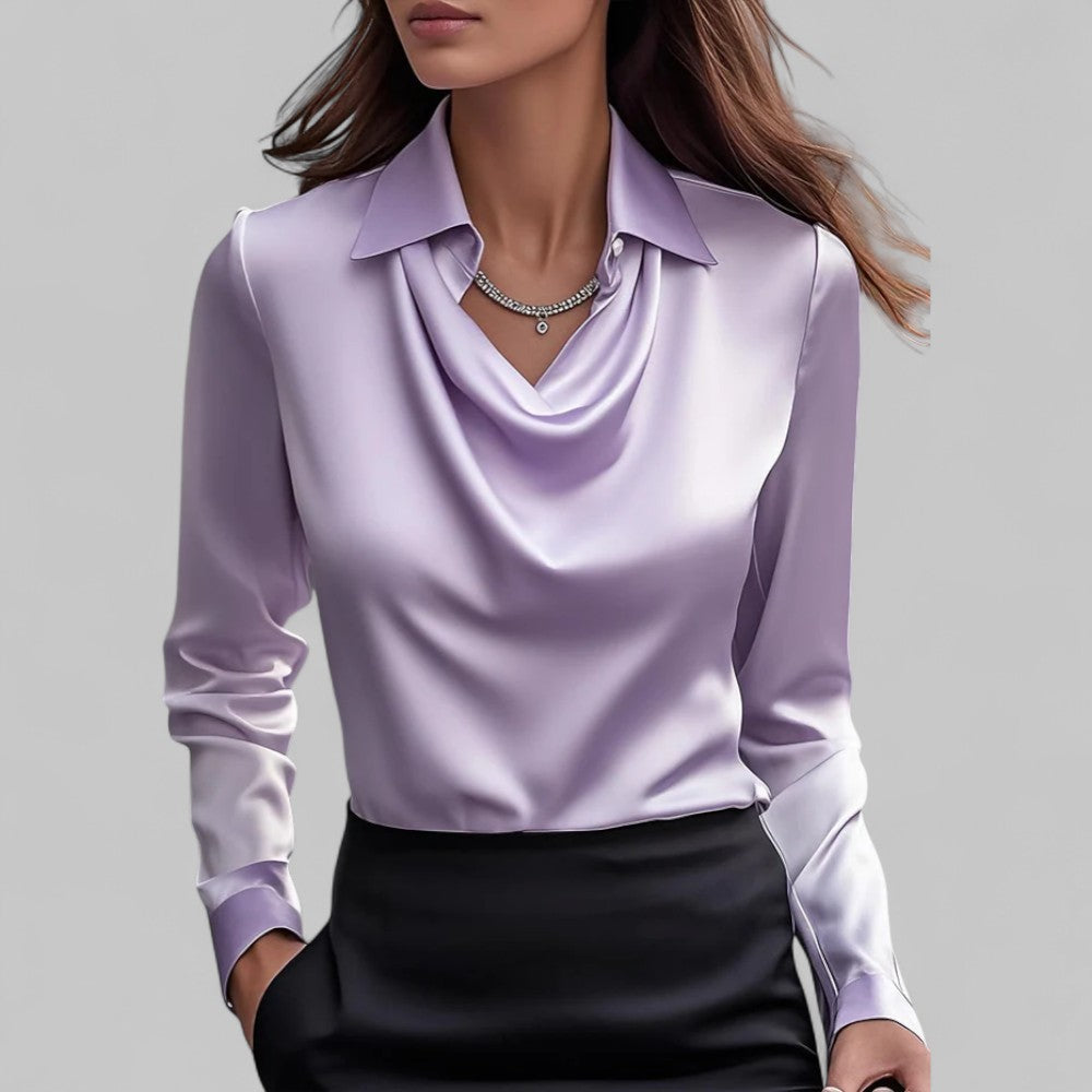 Drapierte Satinbluse mit langen Ärmeln – Produktansicht 8