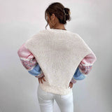 Mehrfarbiger Pullover mit Puffärmeln in Creme – Produktansicht 2
