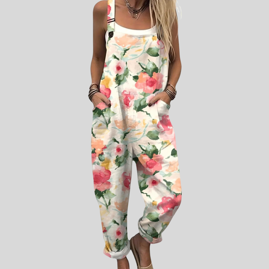 Bequeme Latzhose mit Pastell-Rosen – Produktansicht 1