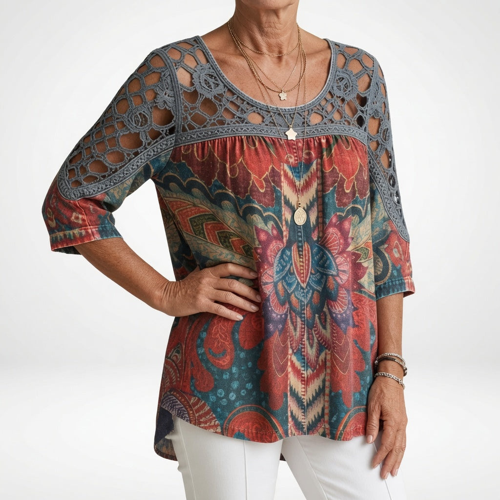 Lockere Bluse mit ethnischem Muster – Produktansicht 2