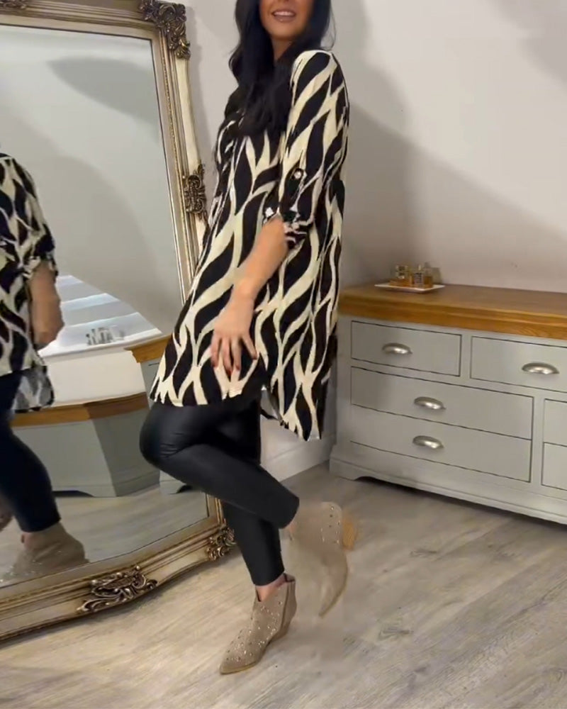 Schick bedruckte Bluse mit V-Ausschnitt – Produktansicht 7