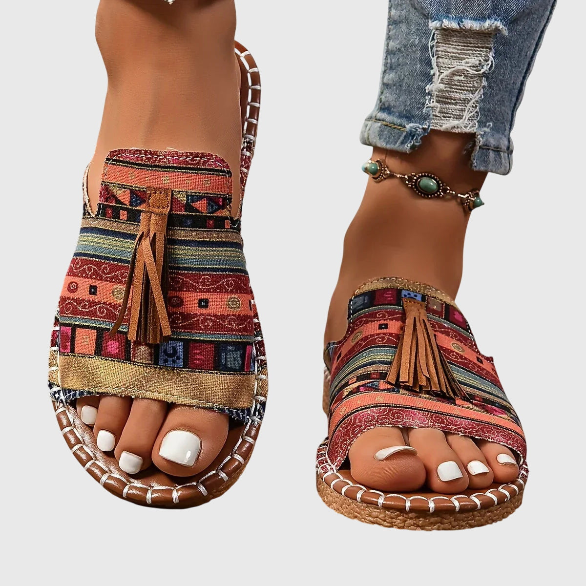 Bequeme Boho-Sandalen mit Quasten – Produktansicht 1