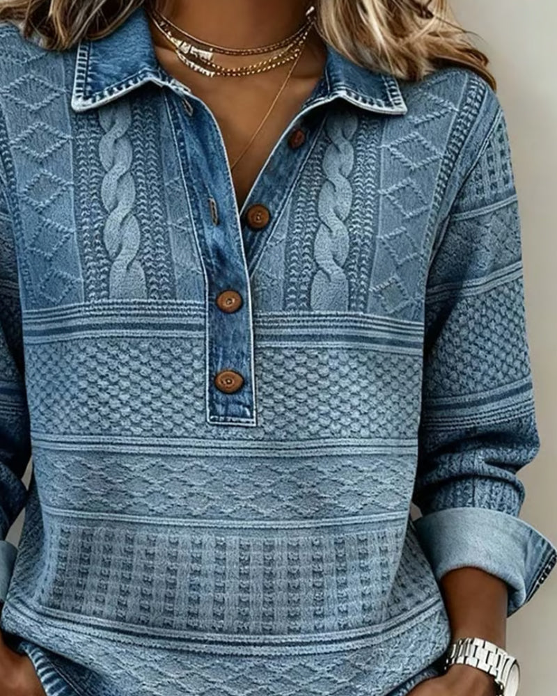 Hemd mit Denim-Effekt und Stricktextur – Produktansicht 6