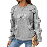 Graues Sweatshirt mit aufgesetztem Schleifendetail – Produktansicht 6