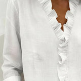 Bluse mit Volantkragen und V-Ausschnitt – Produktansicht 9