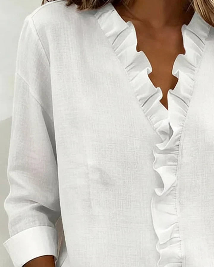 Bluse mit Volantkragen und V-Ausschnitt – Produktansicht 9