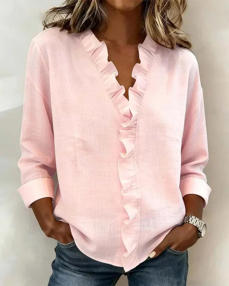 Bluse mit Volantkragen und V-Ausschnitt – Produktansicht 2