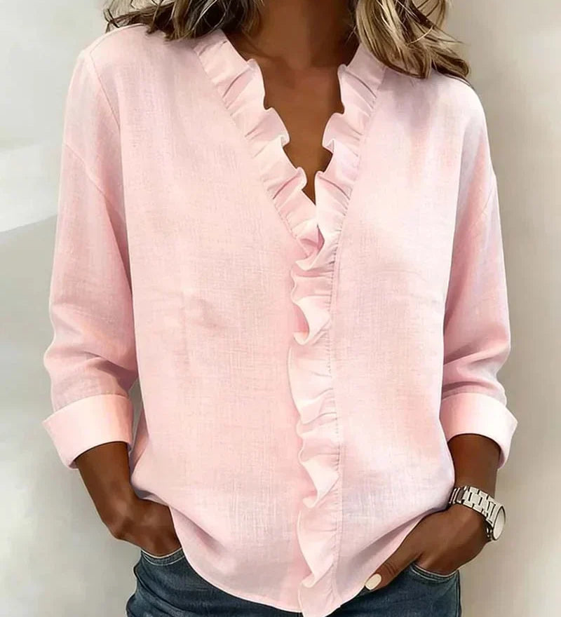 Bluse mit Volantkragen und V-Ausschnitt – Produktansicht 2