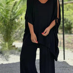 Elegantes Set aus Oberteil und Hose mit seitlichem Schlitz – Produktansicht 2