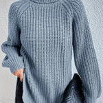Rollkragenpullover mit Raglanärmeln und Saumschlitz – Produktansicht 8