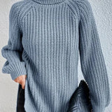 Rollkragenpullover mit Raglanärmeln und Saumschlitz – Produktansicht 8