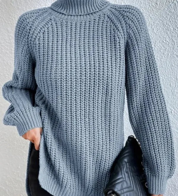 Rollkragenpullover mit Raglanärmeln und Saumschlitz – Produktansicht 8
