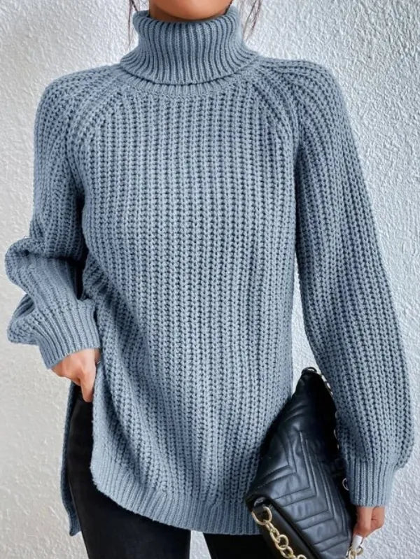 Rollkragenpullover mit Raglanärmeln und Saumschlitz – Produktansicht 8