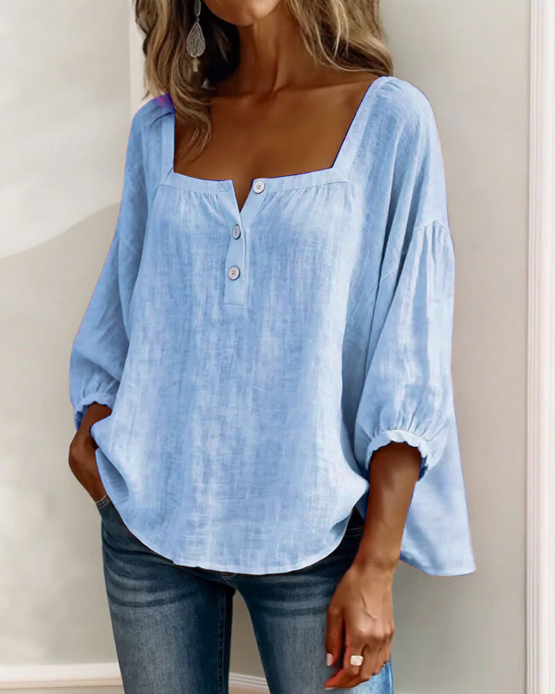 Bluse mit quadratischem Ausschnitt und 3/4-Ärmeln – Produktansicht 17