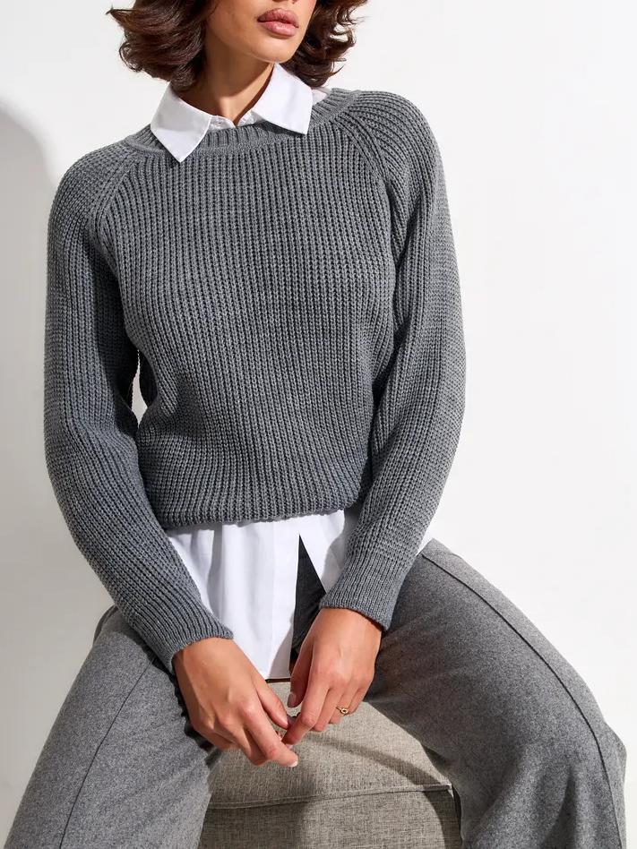 Unifarbener Grobstrick-Pullover in bequemer Passform – Produktansicht 14